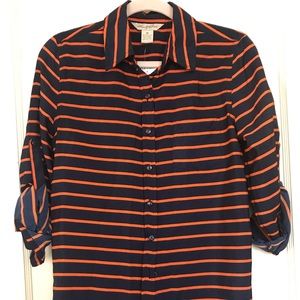 NWT FUN & FLIRT Sz M navy orange stripe blouse